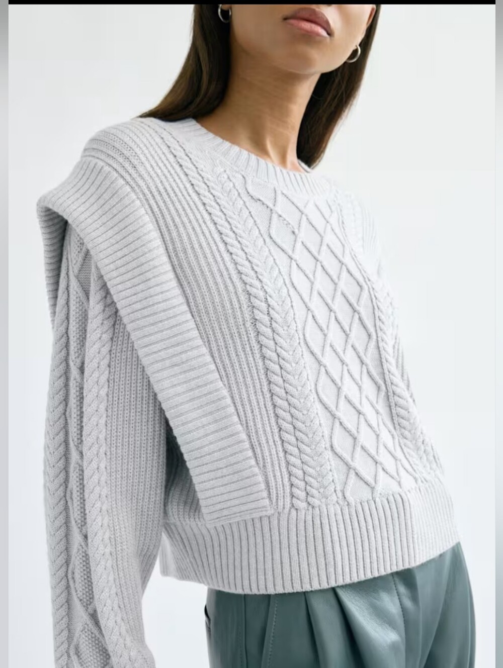 Babaton Seek Sweater - Light Gray Cable-Knit Crewneck Sweater